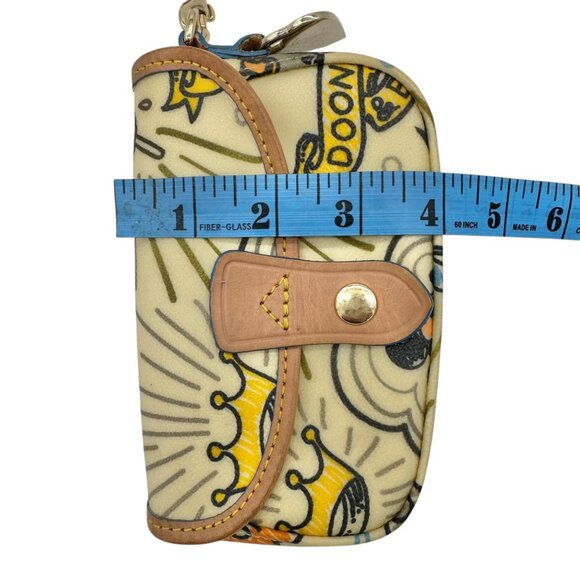Dooney & Bourke Wristlet Clutch Bag 6x4x1 With Cartoon Print and Leather Trim - Picture 9 of 10